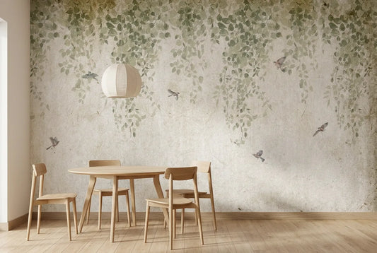 Papel tapiz Alba Silvestre instalado en un comedor luminoso