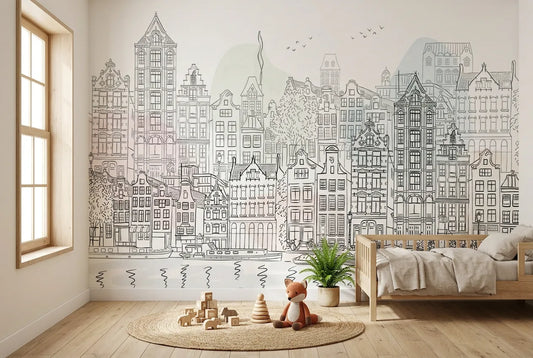 Papel tapiz Ámsterdam instalado en una habitación infantil