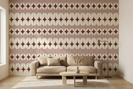Papel tapiz Arcos Rose instalado en una sala de estar minimalista