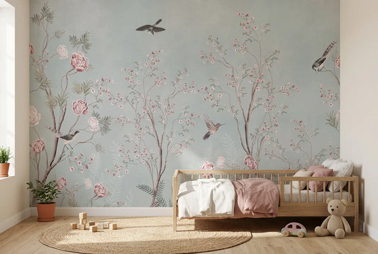 Papel tapiz Aurora instalado en una habitación infantil
