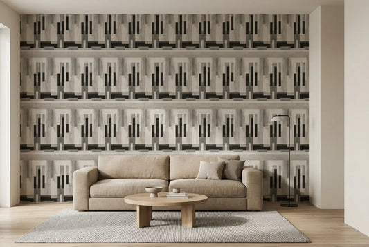 Papel tapiz Bars instalado en una sala de estar minimalista