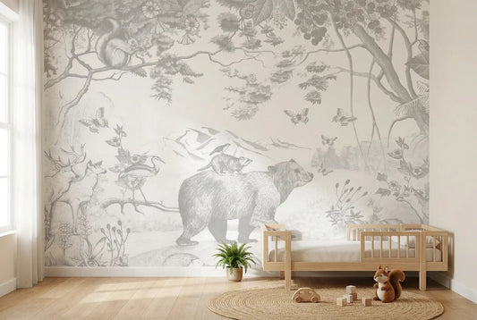 Papel tapiz Bearlife instalado en una habitación infantil