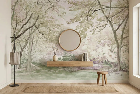 Papel tapiz Blooming Garden instalado en un recibidor de estilo nórdico
