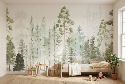 Papel tapiz Bosque Arrayanes instalado en una habitación infantil