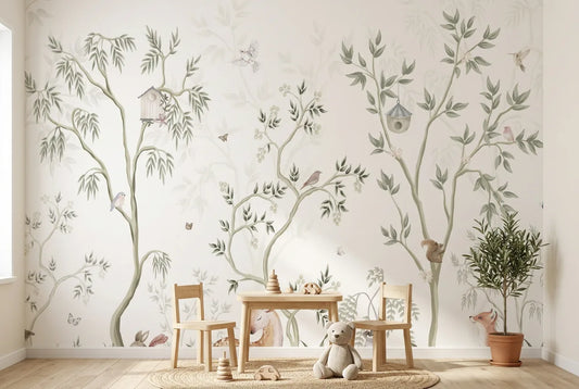 Papel tapiz Bosque Dreamland instalado en una habitación infantil