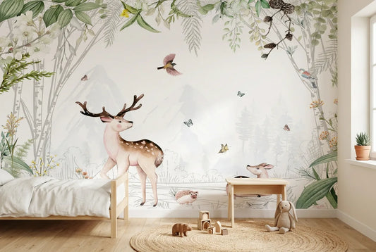Papel tapiz Bosque en Paz instalado en una habitación infantil