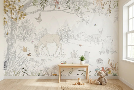 Papel tapiz Bosque Encantado instalado en una habitación infantil