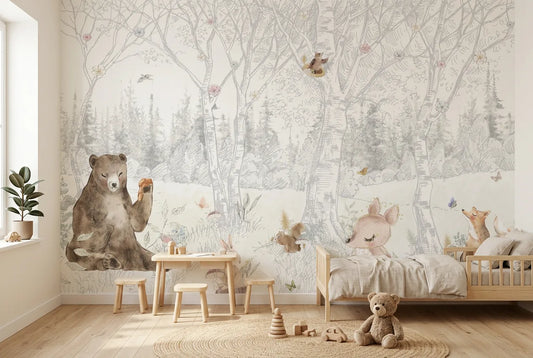 Papel tapiz Bosque Encantado III instalado en una habitación infantil