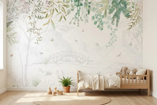 Papel tapiz Bosque Encanto instalado en una habitación infantil
