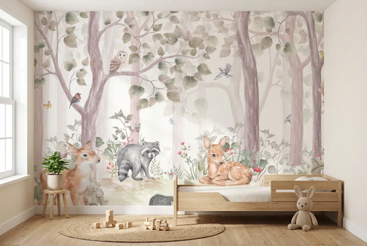 Papel tapiz Bosque Ilusión instalado en una habitación infantil