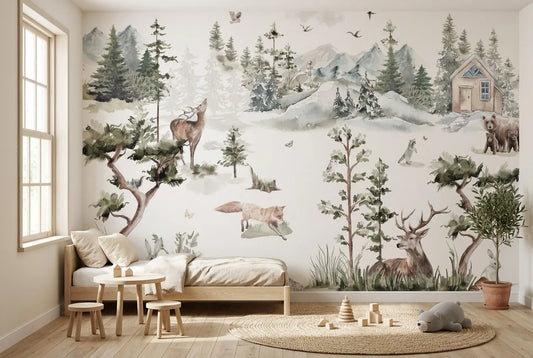 Papel tapiz Bosque Island instalado en una habitación infantil