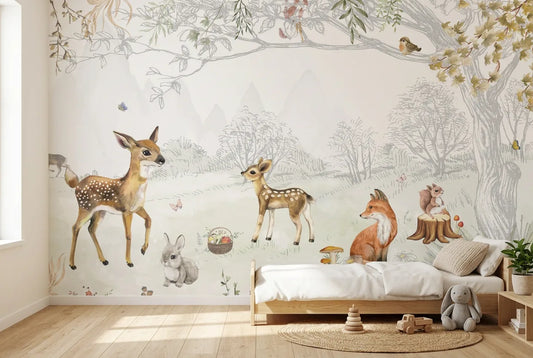 Papel tapiz Bosque Lejano instalado en una habitación infantil