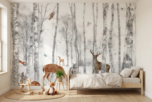 Papel tapiz Bosque Michigan instalado en una habitación infantil