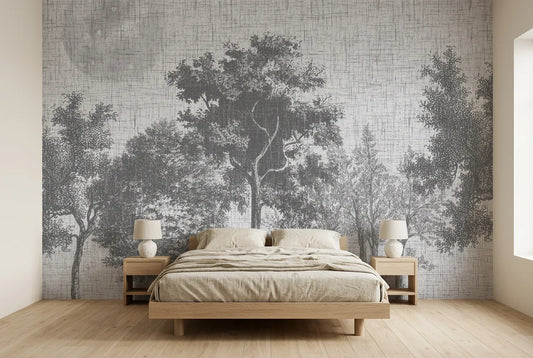Papel tapiz Bosque Ocampo instalado en un dormitorio sereno