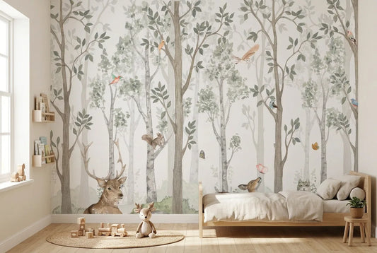 Papel tapiz Bosque Reunión instalado en una habitación infantil