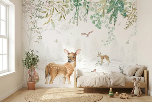 Papel tapiz Bosque Serenidad instalado en una habitación infantil
