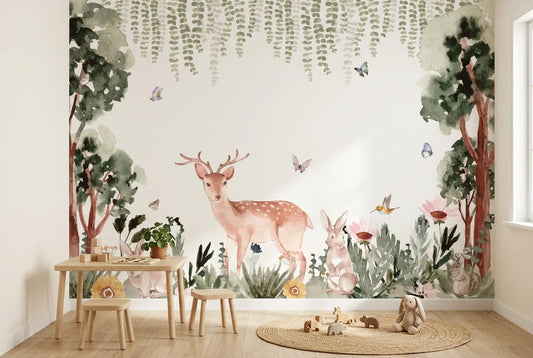 Papel tapiz Bosque Summer instalado en una habitación infantil