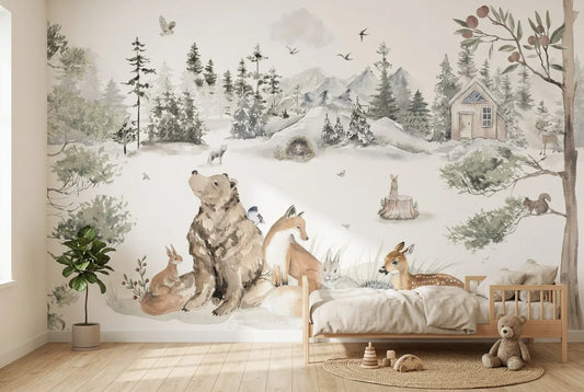 Papel tapiz Bosque Tierno Infantil Bosques instalado en una habitación infantil