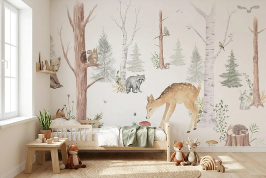 Papel tapiz Bosque Zima instalado en una habitación infantil