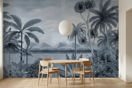 Papel tapiz Canaán Azul III instalado en un comedor luminoso