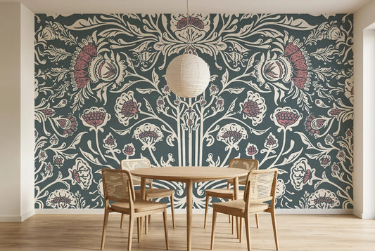 Papel tapiz Cardos Heritage instalado en un comedor luminoso