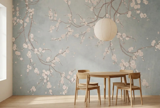 Papel tapiz Cerezo Sublime instalado en un comedor luminoso