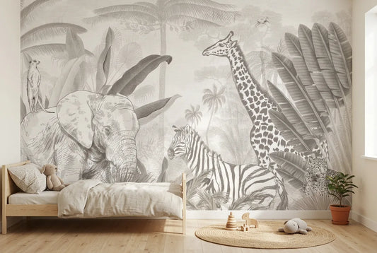 Papel tapiz Congo Safari instalado en una habitación infantil