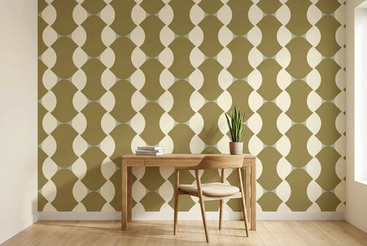 Papel tapiz Curvas Retro instalado en un espacio de trabajo en casa