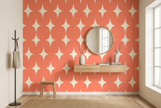 Papel tapiz Destellos Coral instalado en un recibidor de estilo nórdico