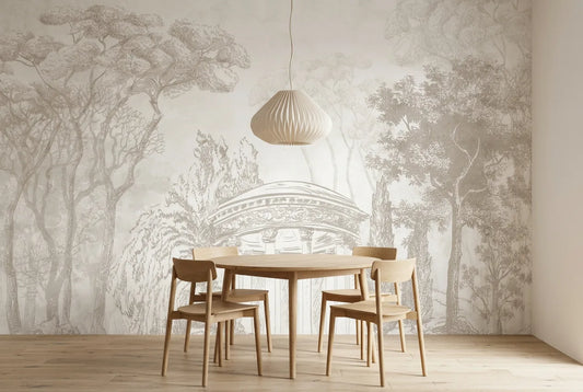 Papel tapiz Di Como instalado en un comedor luminoso