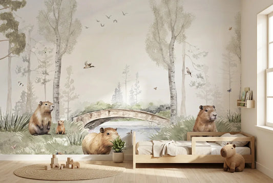 Papel tapiz El Delta instalado en una habitación infantil