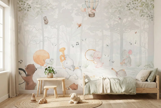Papel tapiz Festival del Bosque instalado en una habitación infantil