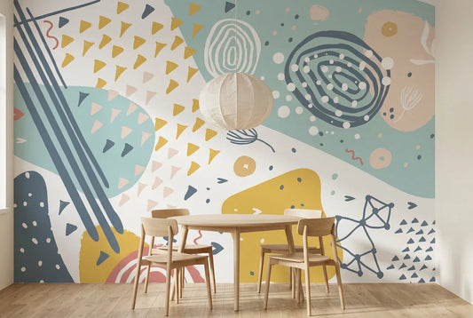 Papel tapiz Formas Creativas instalado en un comedor luminoso