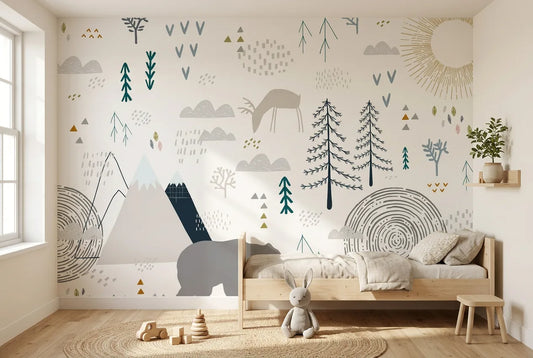 Papel tapiz Glaciar Nórdico instalado en una habitación infantil