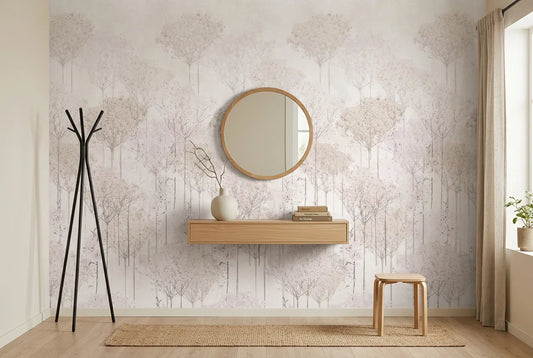 Papel tapiz Gypsophila instalado en un recibidor de estilo nórdico