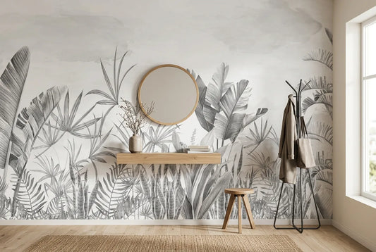 Papel tapiz Kribi Off White instalado en un recibidor de estilo nórdico
