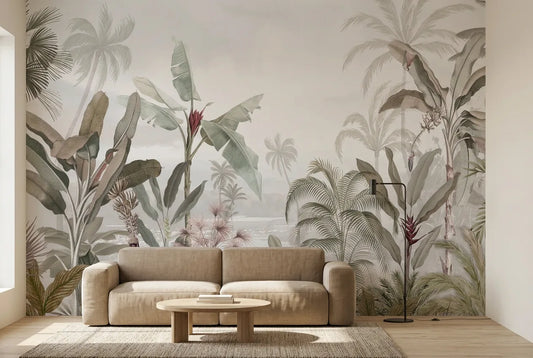 Papel tapiz La Romana instalado en una sala de estar minimalista