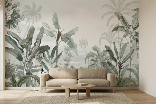 Papel tapiz La Romana Paisajes instalado en una sala de estar minimalista