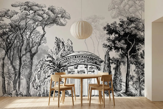 Papel tapiz Lago di Como instalado en un comedor luminoso