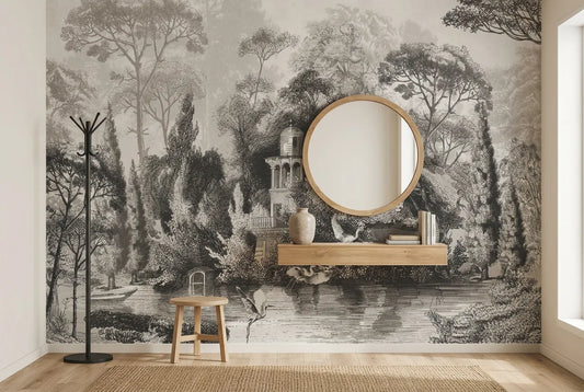 Papel tapiz Lago di Garda instalado en un recibidor de estilo nórdico
