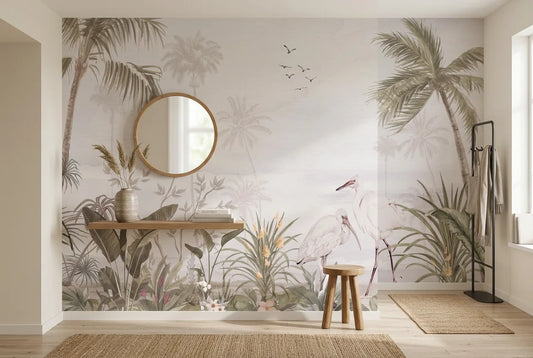 Papel tapiz Lanka instalado en un recibidor de estilo nórdico