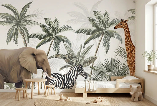 Papel tapiz Mali Safari instalado en una habitación infantil