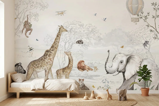 Papel tapiz Masai Mara instalado en una habitación infantil