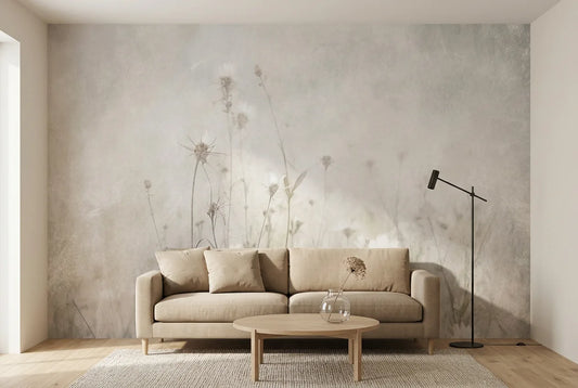 Papel tapiz Nácar instalado en una sala de estar minimalista