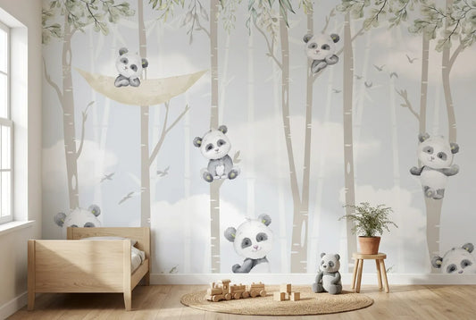 Papel tapiz Pandas Serenos instalado en una habitación infantil