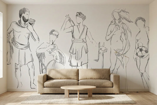 Papel tapiz Pauline instalado en una sala de estar minimalista