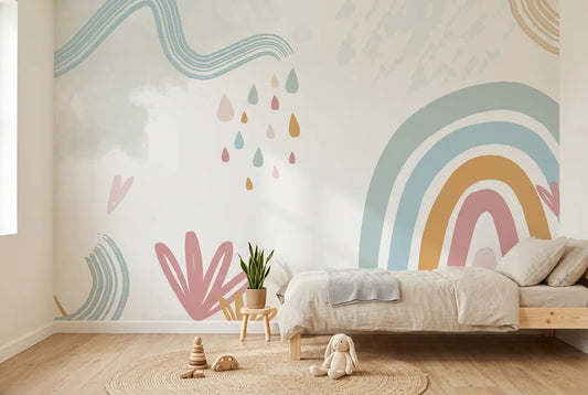 Papel tapiz Peace Boho instalado en una habitación infantil