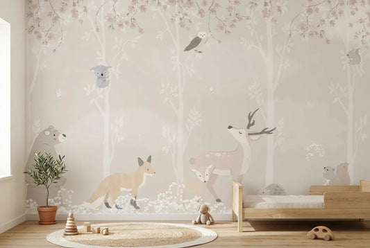 Papel tapiz Pimpollos Beige instalado en una habitación infantil