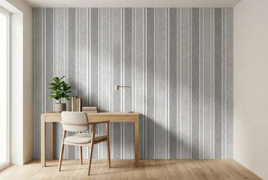 Papel tapiz Praga Gris instalado en un espacio de trabajo en casa