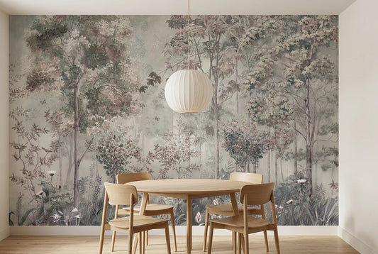 Papel tapiz Prairie instalado en un comedor luminoso